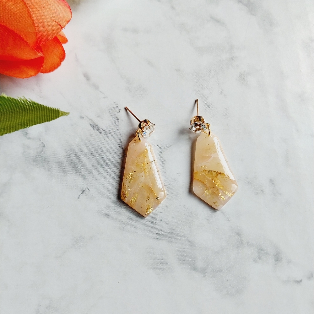 OpalGlaze Quartz Clay Blush Pink Gold Hand crafted Earrings.